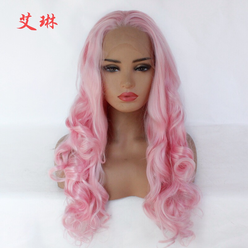 European and American fashion free distribution big wave long curly hair wig chemical fiber front lace half hand woven headgear foreign trade European and American fashion free distribution big wave long curly hair wig chemical fiber front lace half hand woven headgear foreign trade