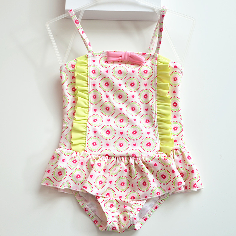 Polka-dot sunflower skirt one-piece swimsuit on both sides