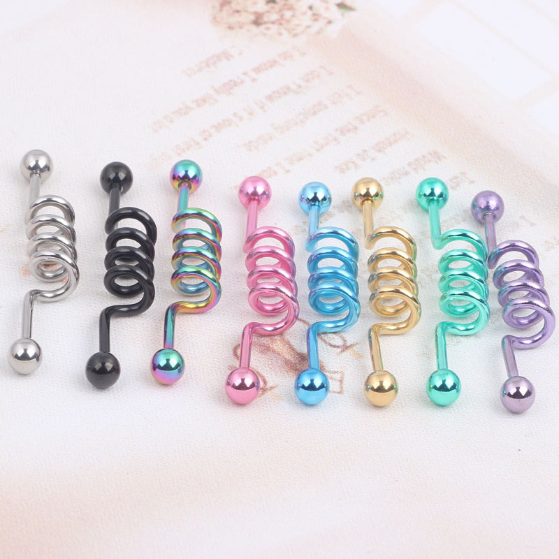 Personalized Pink Diamond 316L Surgical Steel Industrial Barbell Crossbar Ear Stud for Double Ear Piercing detail image 9