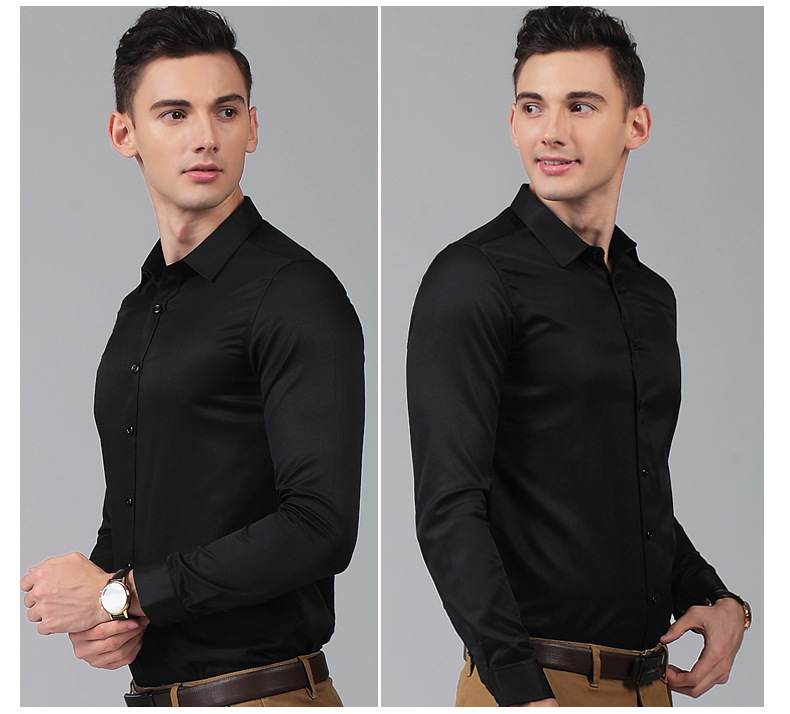 Nuova versione coreana a maniche lunghe slim fi tinta unita non stirabile da lavoro professionale per ragazzi da uomo_voghion.com