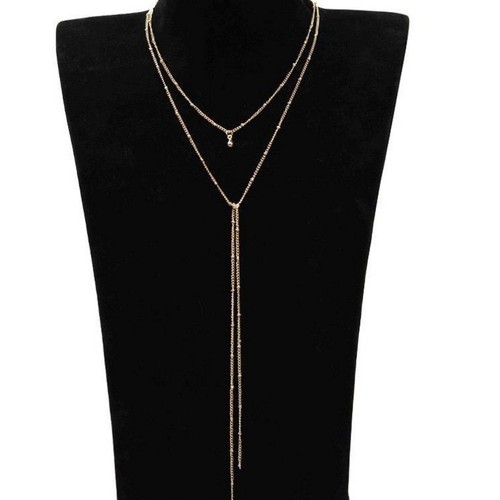 C143 European and American jewelry fashion, simple bead chain necklace, retro clavicle necklace, double layer long necklace wholesale