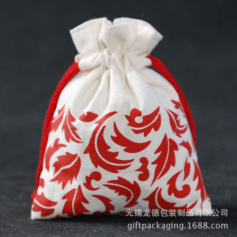 【龙德束口袋】工厂定LOGO印刷中国祥云棉布束口袋印花束口袋