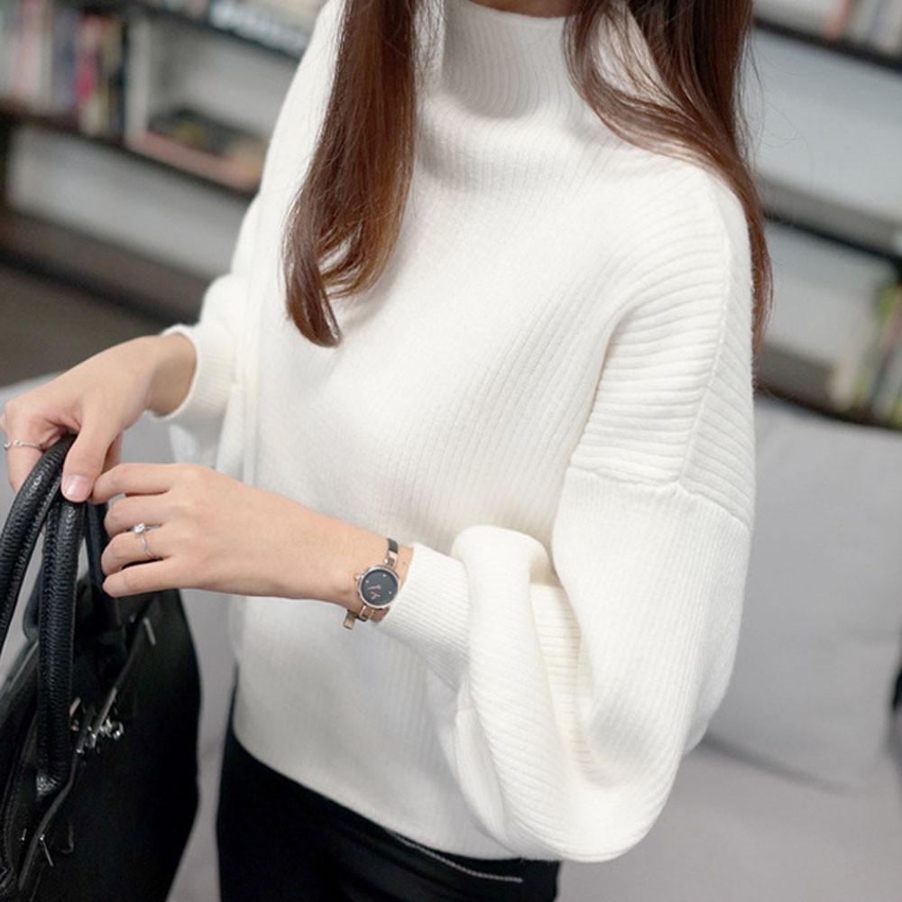 women s half high neck loose lantern sleeve pullover sweater nihaostyles clothing wholesale NSBY76911