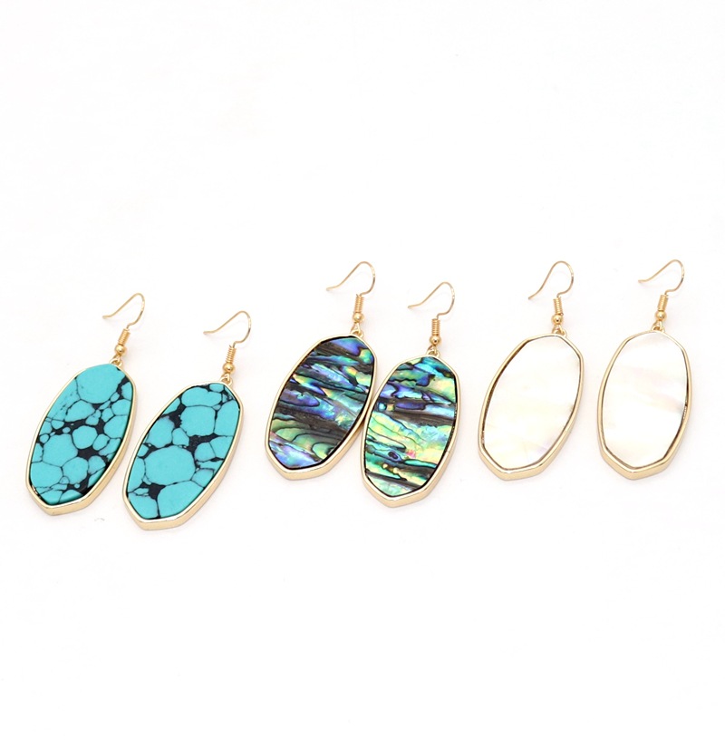 1 Pair Retro Oval Leopard Alloy Straw Inlay Pu Turquoise Shell Women's Drop Earrings display picture 3
