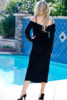 Europe sexy solid color word shoulder strap long-sleeved dress dress