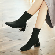 厂家直供2018秋冬新款高跟短靴女时尚百搭黑色粗跟马丁靴欧美女靴