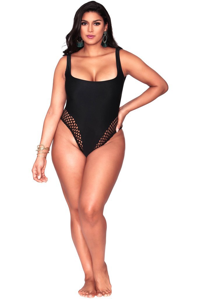 large size solid color mesh stitching one-piece swimsuit  NSHL42867