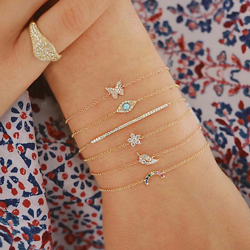 Cross-border Special for Charm Fashion Diamond Butterfly Leaf Flower Evil Eye Alloy Geometric Bracelet 6-piece Set