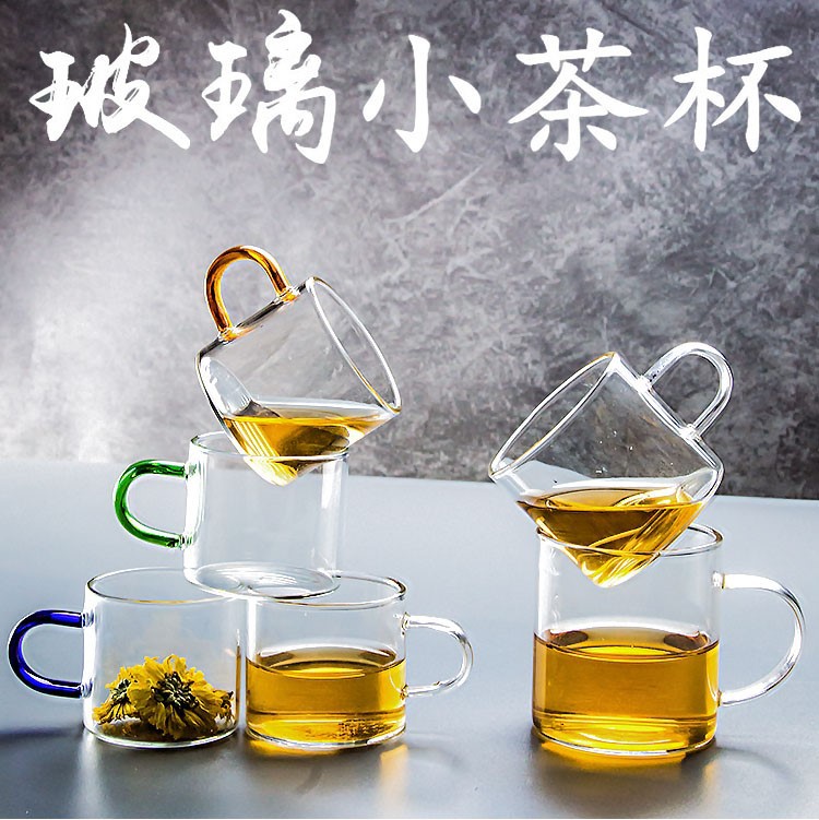 日式創意帶把耐熱高硼矽泡茶玻璃杯透明辦公家用酒水品茗杯主人杯