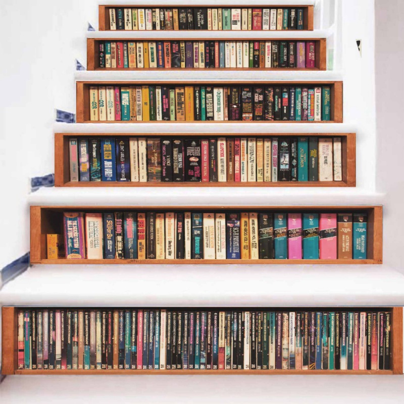 喆敏家居装饰PVC 创意简约6片楼梯帖墙贴书籍书柜跨境货源