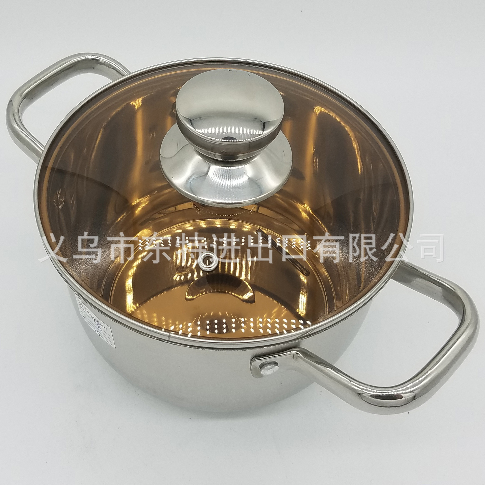 Factory direct sales of stainless steel soup pot, composite steel double-handled soup pot, household multi-purpose soup pot, tea-colored lid and double-bottom pot detail image 6