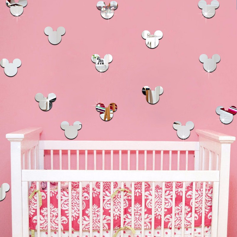 Acrylic mirror cartoon Mickey Mouse head mirror wall sticker baby…
