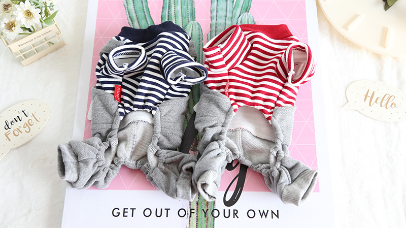 小熊背带条纹四脚衣