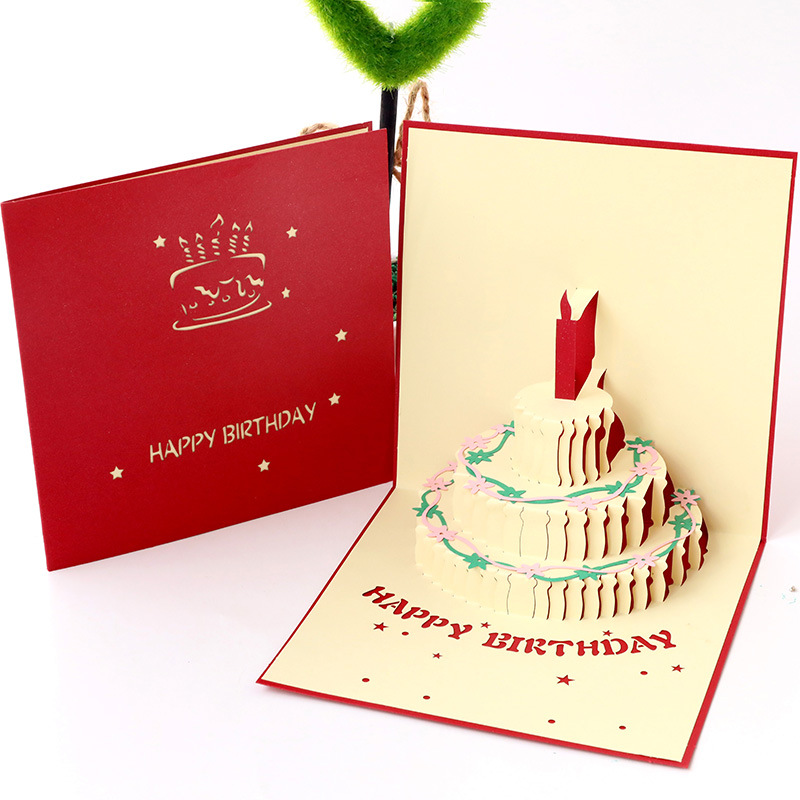 生日贺卡立体蛋糕卡片3D韩国创意礼品礼物复古祝福手工小卡片商务