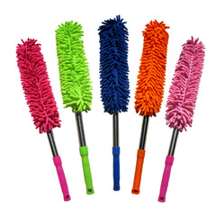 Retractable chenille wax brush for home and car, car dust cleaning duster, car wax mop, stainless steel handle