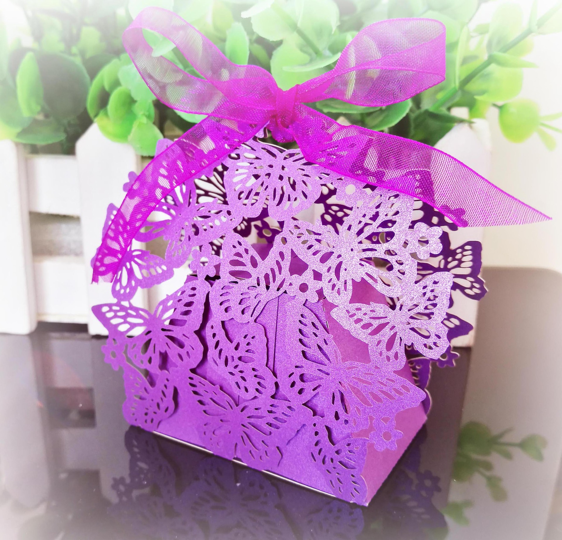 Blume Schmetterling Schillerndes Papier. Reflektieren Des Material Hochzeit Bankett Geschenk Taschen display picture 6
