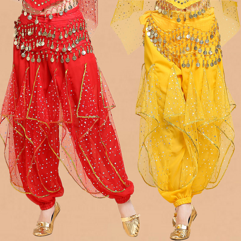 新款印度舞蹈演出服新疆舞民族舞肚皮舞舞台表演服裤彩点旋转裤子