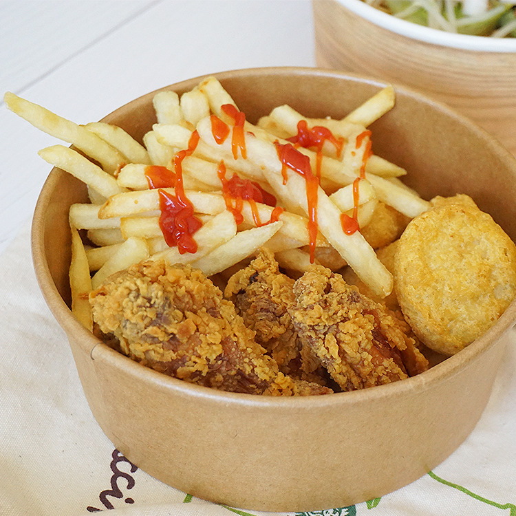 厂家批发一次性水果沙拉盒可定制牛皮纸沙拉碗打包 快餐外卖纸碗|ms