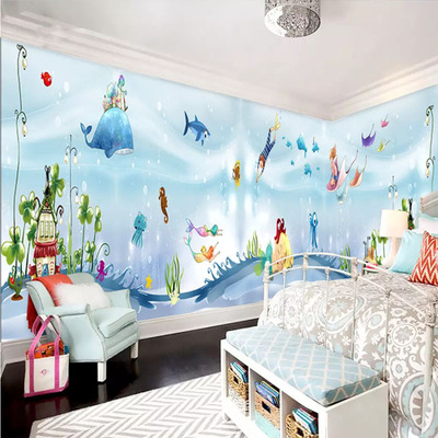 3d立体婴儿游泳馆防水壁纸卡通儿童房背景墙墙布壁画海底世界墙纸 婴儿游泳馆货源 买卖货源网