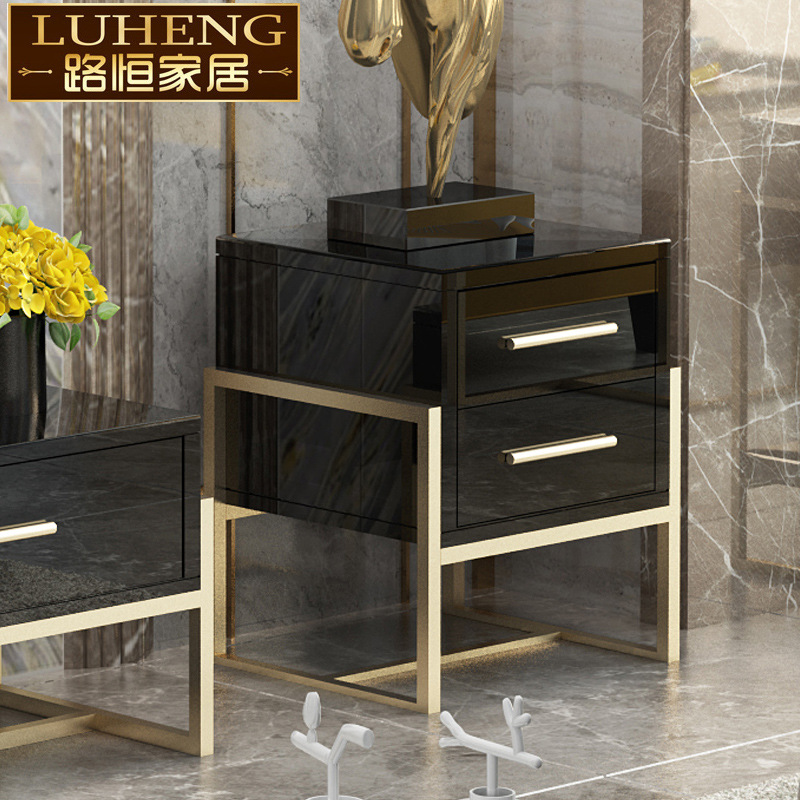 轻奢后现代简约床头柜 客厅储物二斗柜装饰柜小角几钛金边柜包邮