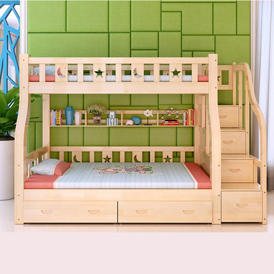 简约实木高低子母床双层成人上下铺多功能儿童床带护栏厂家批发