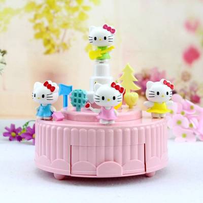 旋转卡通可爱猫头八音盒送女儿闺蜜同学生日礼物一件代发|ru