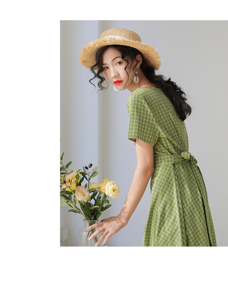 [歌 铭] Váy mới hè hè cho bạn gái Hàn Quốc tay ngắn kẻ sọc Váy xanh lá cây DZ062 - váy đầm đầm maxi