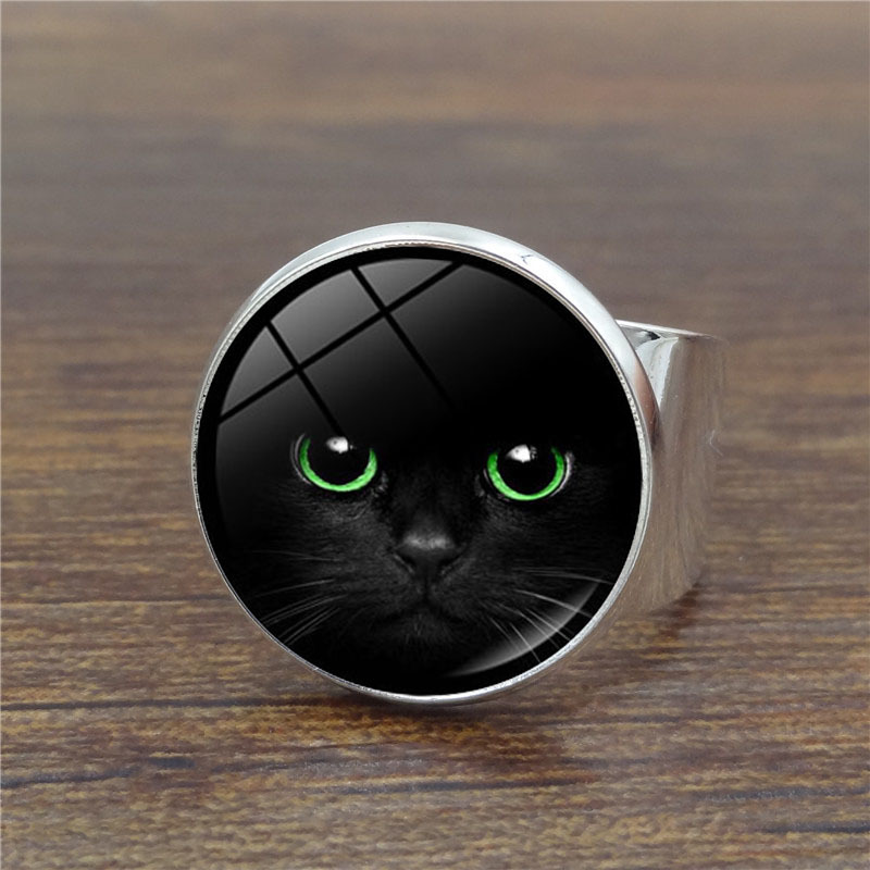 Personality Cat Time Gemstone Ring Creative Gift Ladies Silver Open Ring