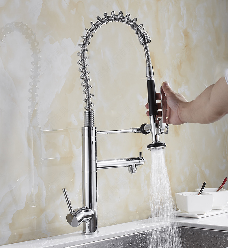 Haimingsi Spring high-end kitchen faucet, pull-out sink, vegetable washing faucet, dual water outlet for cold and hot water, 9125 Specification drawing