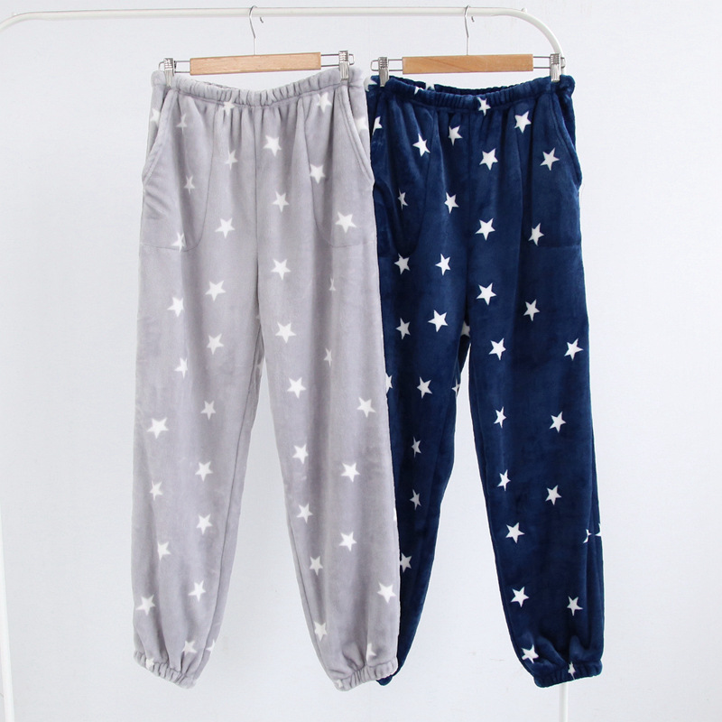 厂家批发男士秋冬新款加厚法兰绒睡裤休闲保暖长裤大码青年家居裤