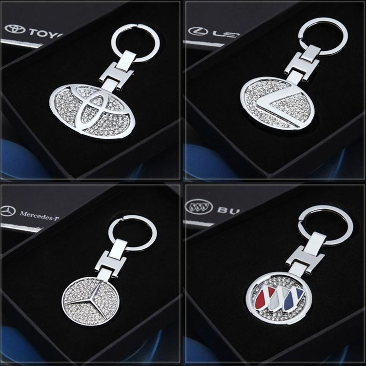 Two-sided Auto Logos automobile Key buckle apply audi Benz Key chain Metal With drill Key ring Pendant