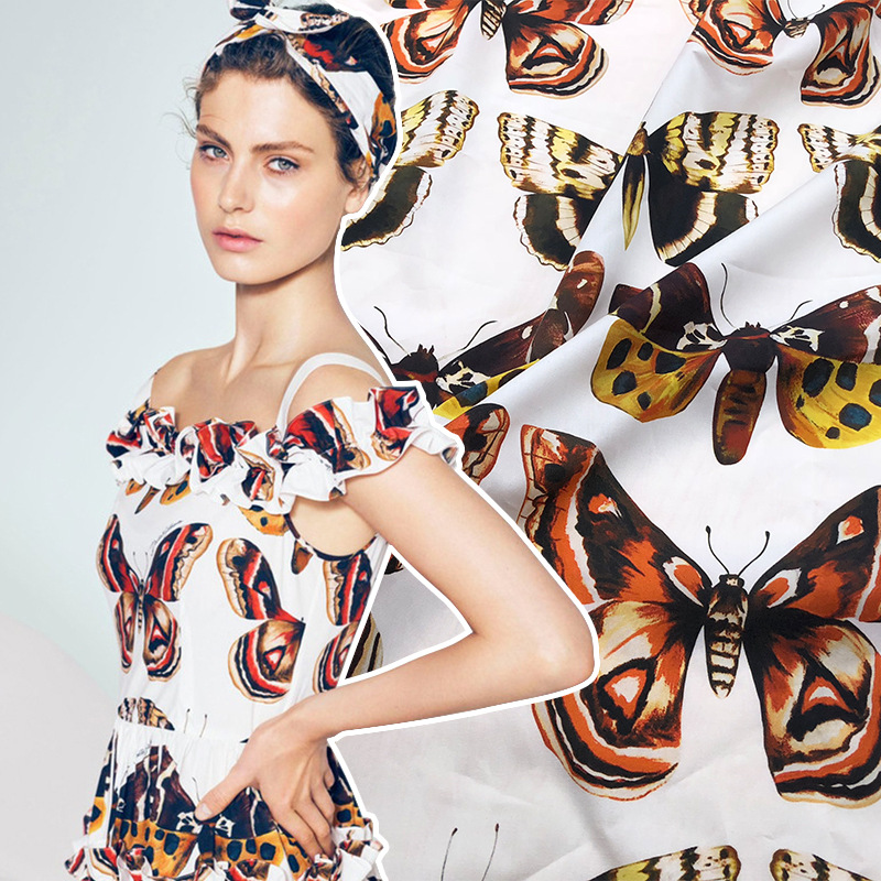 2018新款 D家同款蝴蝶图案  纯棉面料 数码印花厂家直销