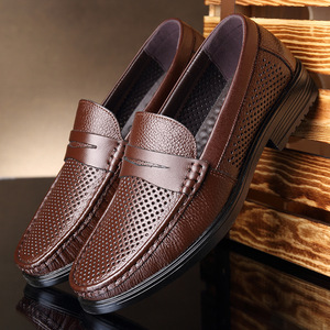夏季男鞋镂空真皮凉鞋头层牛皮单鞋透气男式打洞鞋厂家 一件代发