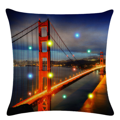 LED发光抱枕 情人节 生日暖房礼物 七彩建筑夜景环保舒适沙发靠垫