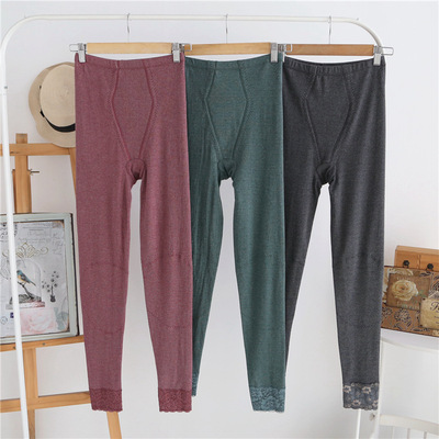Autumn and winter new pattern Solid lady Long johns Elastic force Waist protection Knee pads Lace lace keep warm Leggings A generation of fat
