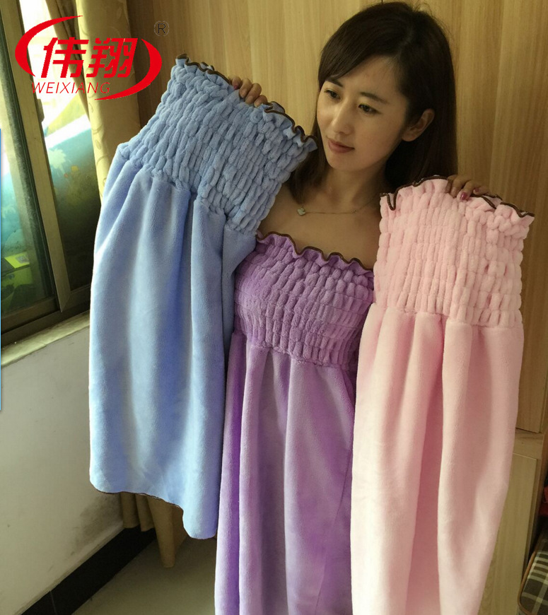 厂家直销珊瑚绒抹胸蝴蝶结浴裙女士浴巾浴裙家居服 大人小孩可穿|ms