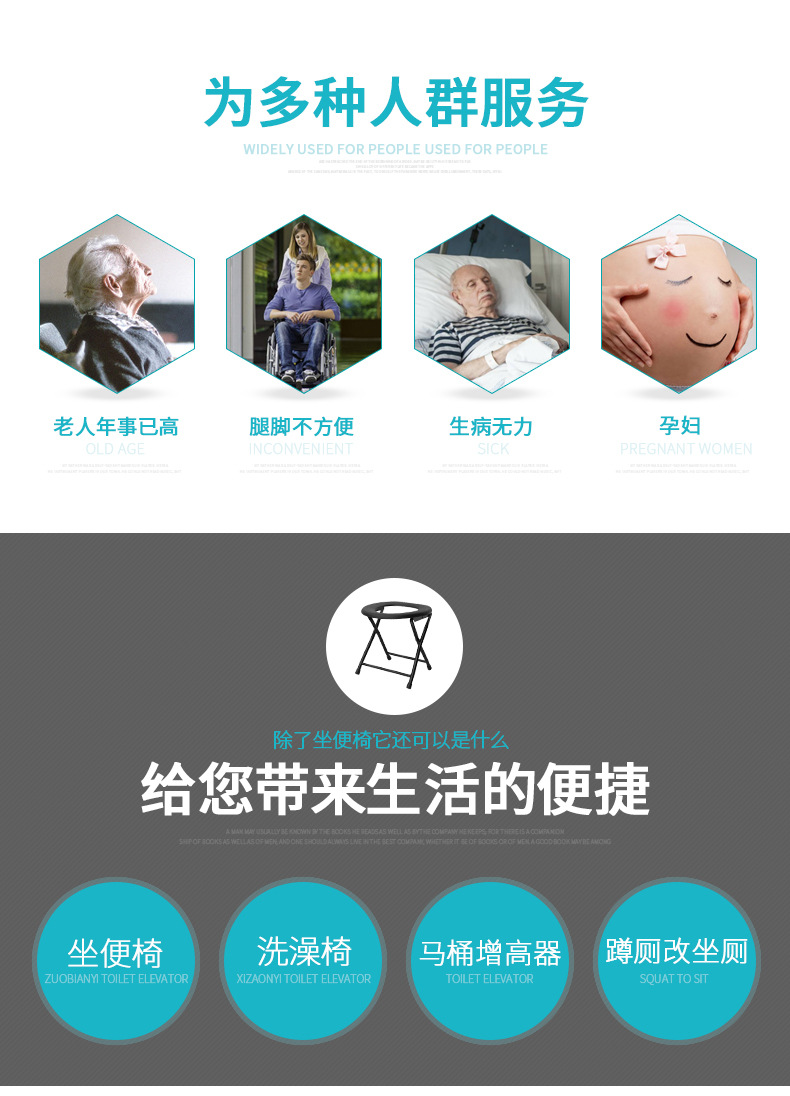 Folding toilet chair, thickened mobile simple toilet for the elderly, pregnant women and the disabled, factory direct sales Application Scenario
