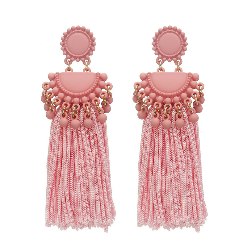 Hot Long Tassel Black Pink Earrings display picture 2