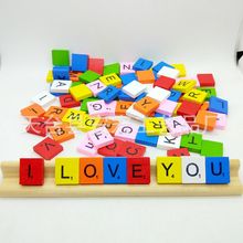 跨境新款彩色英文字母木片diy印刷木块儿童识字接龙小木片100个