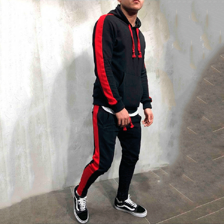 Mens Sets Sweatsuits Mens Tracksuit Pullover Hoodie And Pants Strips ...