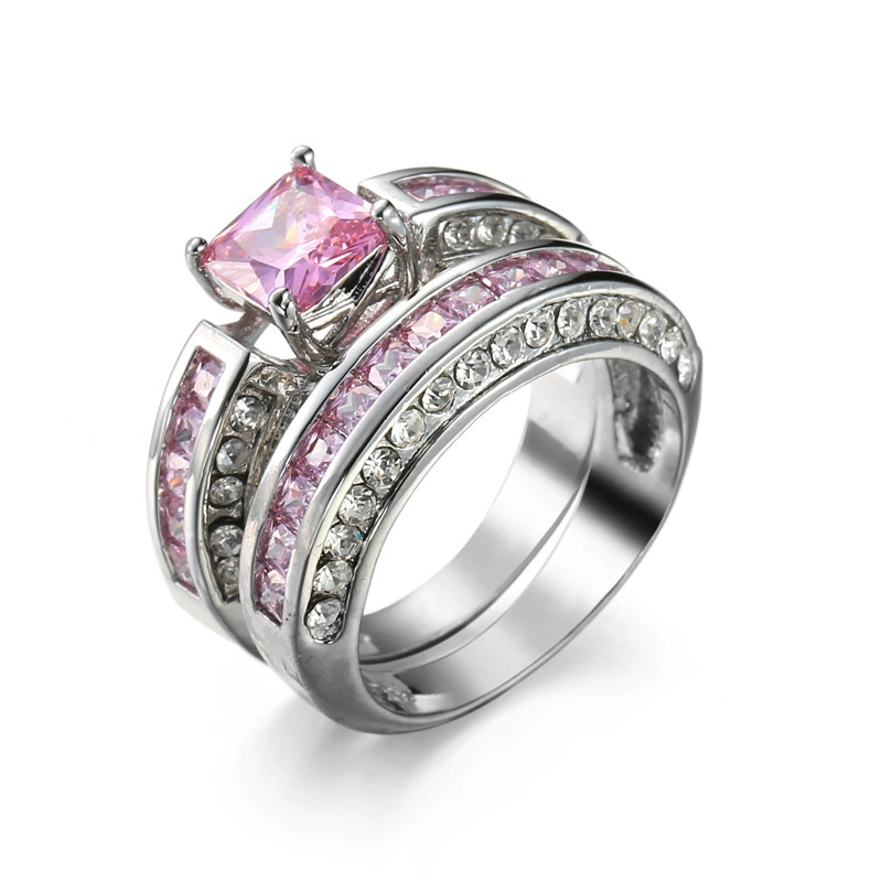 Фуксия zirconia для взрослых, обручальное кольцо, набор, украшения, европейский стиль, индивидуальная работа, оптовая продажа
