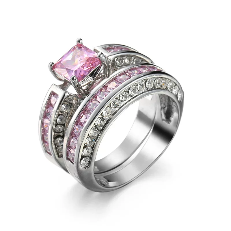 Фуксия zirconia для взрослых, обручальное кольцо, набор, украшения, европейский стиль, индивидуальная работа, оптовая продажа