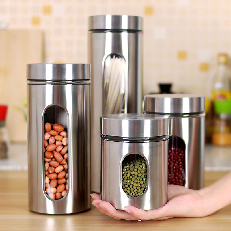 厨房用品 不锈钢储物罐 可视玻璃密封罐 杂粮罐 茶叶罐食品收纳罐