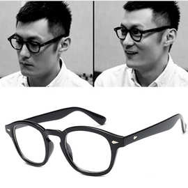 2018余文乐款复古米钉平光镜韩版小圆框眼镜架配近视眼镜框跨境