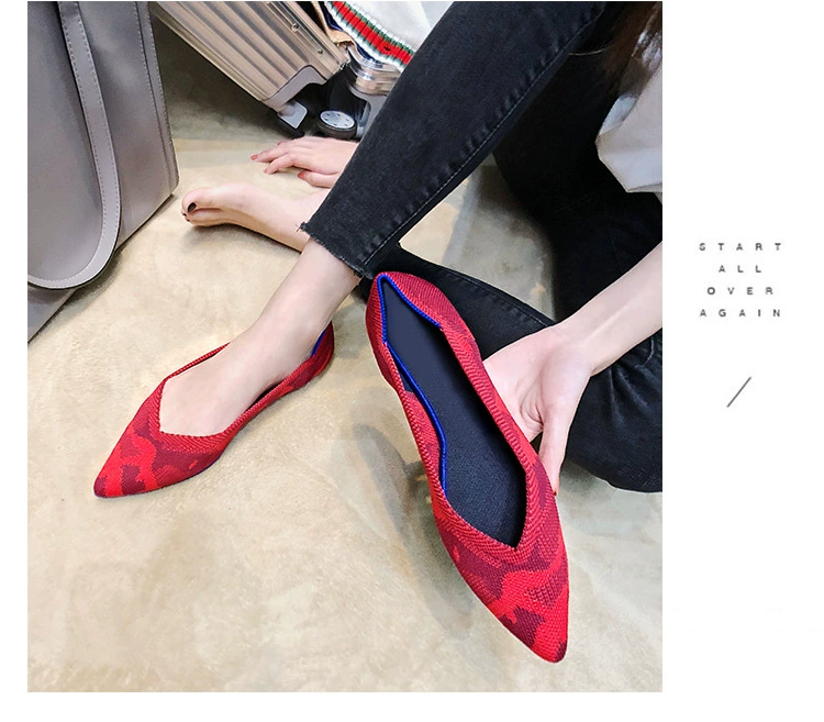 Brand Women's Flat Shoes Ladies Knit Pointed Shoes Casual Ballet Shoes Soft Pregnant Shoes Shallow Loafers Femme Ballerine 35-40