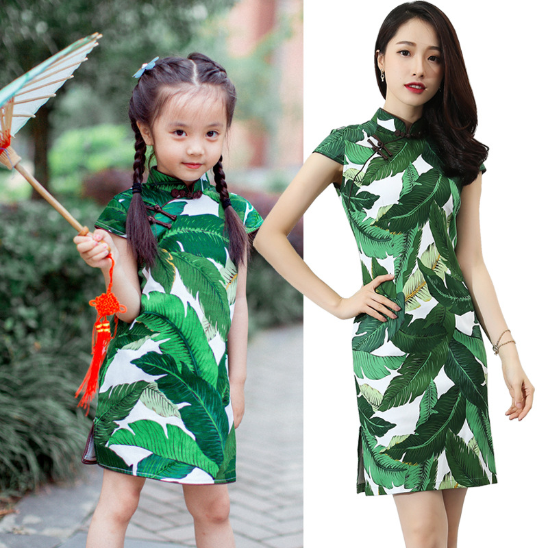 旗铂女童旗袍裙夏2019新款中国风童装儿童旗袍母女装连衣裙亲子装|ms