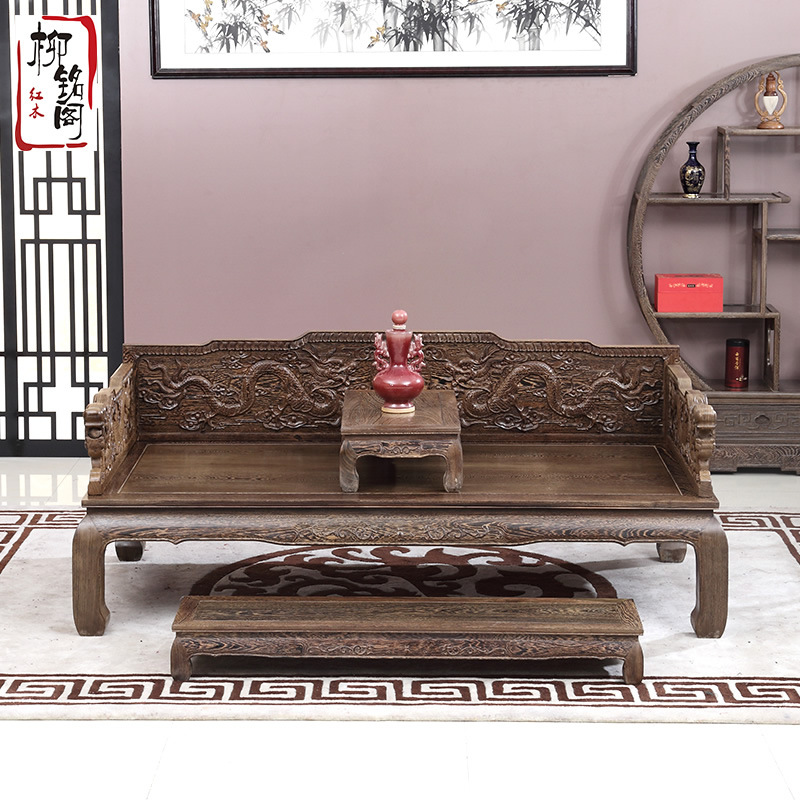 红木罗汉床实木家具非洲鸡翅木新中式罗汉床沙发卧室雕花贵妃床榻|ms