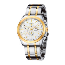 MIKE 米可男士手表钢带男表 防水石英手表 假三眼运功男士腕表