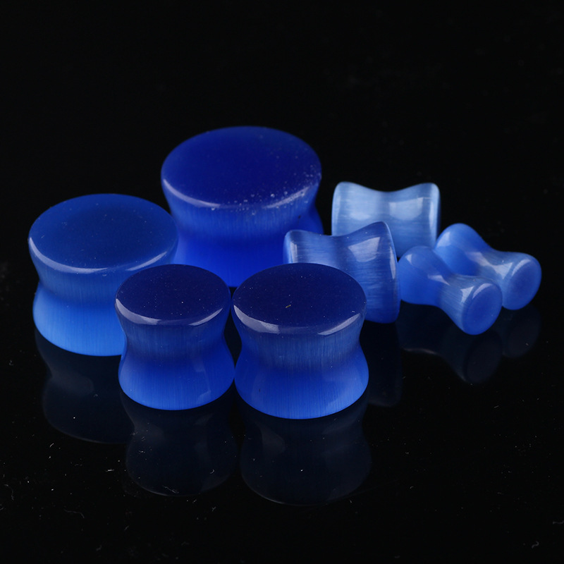 Natural Cat's Eye Stone Ear Expander Plug Single Ear Piercing Jewelry 316L Surgical Steel Blue 17.5mm detail image 10