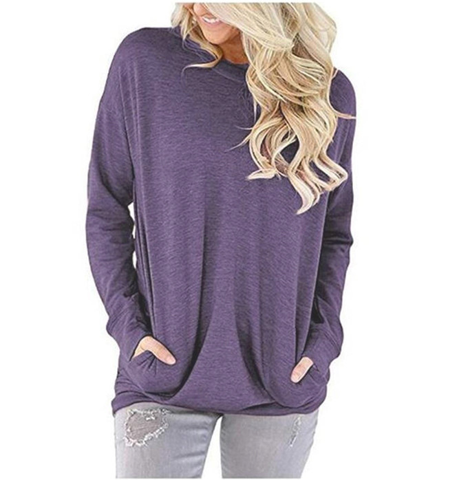 Solid Color Long-Sleeved T-Shirt With Pockets NSYHY105731